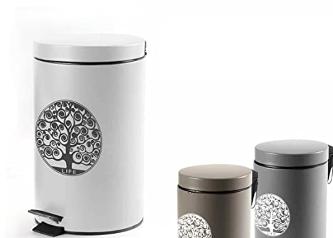 GICOS IMPORT EXPORT SRL Pattumiera con pedale bidone cestino rifiuti cucina in metallo decoro albero della vita 25 * 38cm 12 litri 3 colori MHK-733826