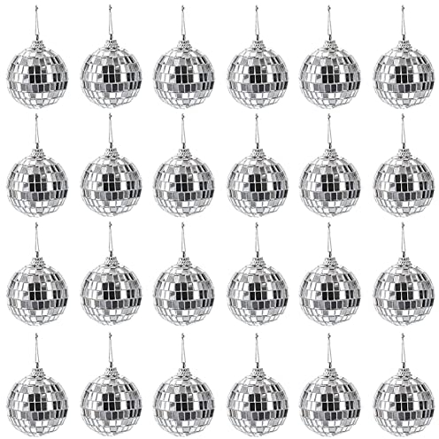 Discokugel Klein Deko 24pcs Spiegelkugel zum Aufhängen Klassische Disco Ball Silberne Mirrorball Spiegel Discokugel Spiegelkugeln Diskokugel für Lichteffekte Party Deko Weihnachtsbaum Hochzeit 4cm
