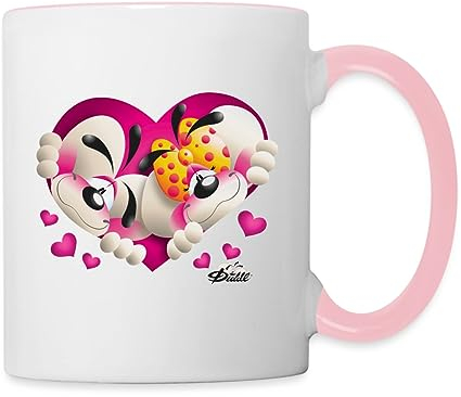 Spreadshirt Diddl Und Diddlina Verliebt Tasse Zweifarbig, One size, Weiß/Pink