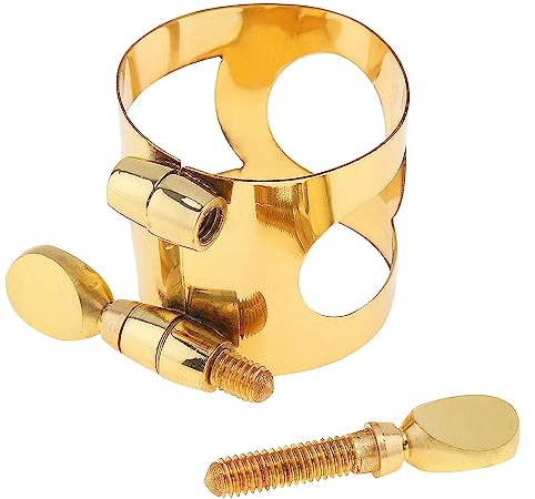 OriGlam Ligadura de boquilla para saxofón alto, chapado en oro, doble tornillo, ligadura de boquilla para saxofón alto, ligadura de latón para saxofón alto