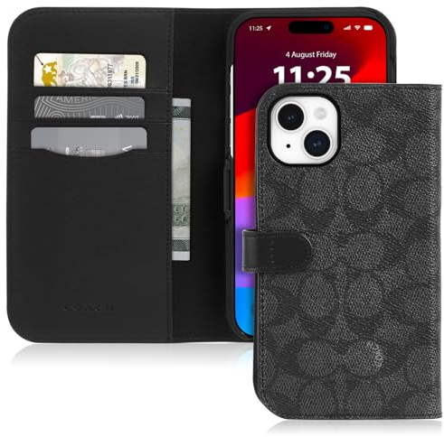 Coach Wallet Folio iPhone 15 Plus Hülle, kompatibel mit MagSafe - Signature Charcoal