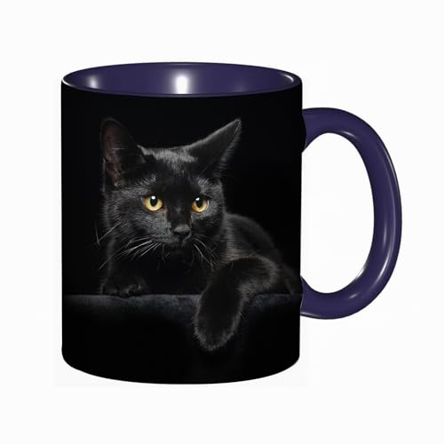 DHAEY Tazza Mug cose divertenti,Gatto nero con occhi gialli su sfondo nero,tazza caffè, tazza grande, tazza divertente - decora la tua tazza