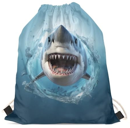 Upetstory Turnbeutel mit Tiermotiven, Kordelzug für Teenager, Kinder, Rucksack für Schulgeschenke, Shark 3, 34x41cm / 13.39 x 16.14, Traditionell