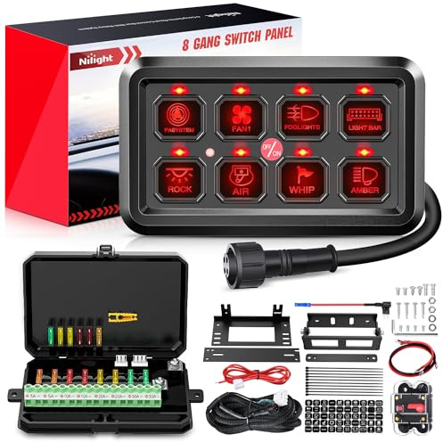 Nilight 8-Gang-Schalter-Panel-System, Schaltkreissteuerung, Relais, Sicherung, Kabelbaum, automatisch, dimmbar, Ein-/Aus-LED-Pod für 12 V Autos, LKWs, Wohnmobile, SUV