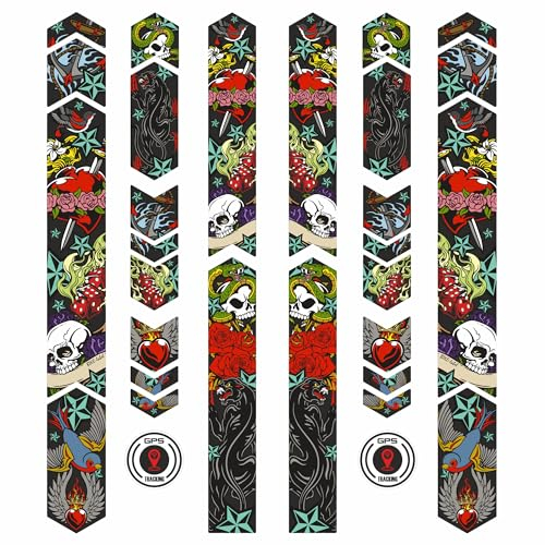 BIKE-label Fahrrad Aufkleber 14-teilig XL Set Tattoo Motiv Skull Old School X400118VA