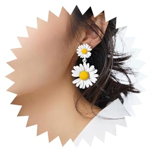 Wendalern Boucles D'oreilles Pendantes Fleurs Blanches Double Marguerite En Émail Métal Fleur Mates Pour Femmes