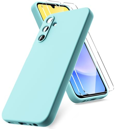 Vansdon Hülle kompatibel mit Samsung Galaxy A15 4G/5G Hülle, mit 2 Schutzglas, weiche TPU Flüssigsilikonhülle, stoßfestem Gummi Silikongel Fall-Hellblau