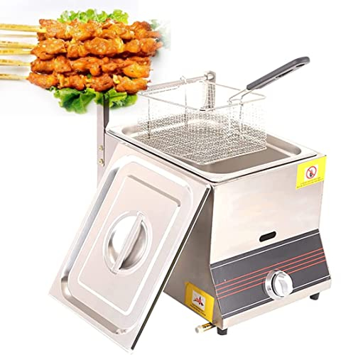 CYMYYDS 8L/16L Friggitrice Professionale a Gas Professionale, Friggitrice a GPL per La Cottura di Patatine Fritte, Anelli di Cipolla, Pollo Fritto, con Cestelli E Coperchio Rimovibili,Single