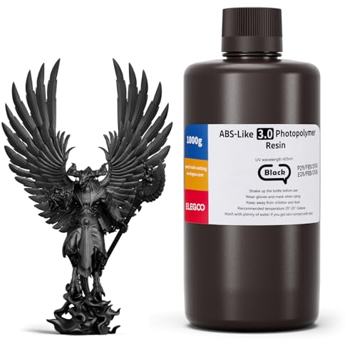 ELEGOO ABS-Like 3.0 3D Drucker Resin Schwarz 1000g, 405nm UV-Härtendes 3D Printer Harz mit Hoher Zugfestigkeit und Biegefestigkeit für MSLA/LCD/DLP 3D Drucker