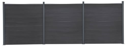 vidaXL Zaunelement Set, Rostfrei Gartenzaun Set mit 27 Zaunbrett 4 Pfosten, Sichtschutzzaun mit doppelseitigem Design, Zaun Komplettset, Grau 526x186cm WPC