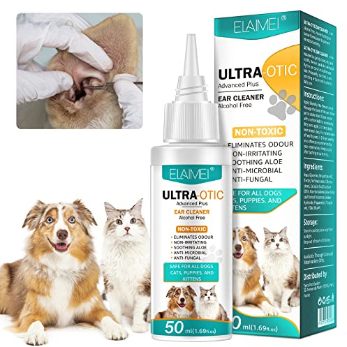 Ear Cleaner for Dogs & Cats 50ml, Ear Drops Dog and Cat for Infection Antibiotics, Ear Care, Ear Mite Treatment, Ear Infection Treatment for Itchy Ear Relief, Soothe Ear Inflammation, Removes Wax