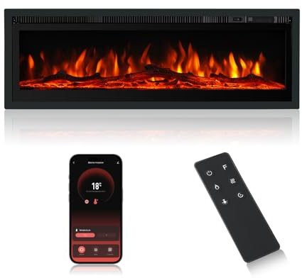MachenFlame Camino elettrico autoportante con cristallo e set di log, riscaldamento della stanza, telecomando, 9 colori fiamma, nero. (102CM-WIFI)