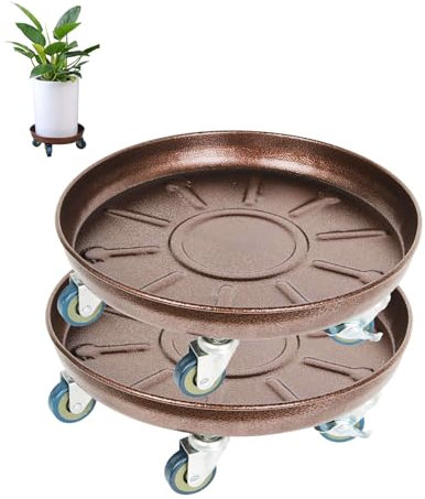 Fiita Heavy Duty Plant Caddy 20Inch 2 Pack Heavy Duty Plant Dolly with Wheels Metal Rolling Plant Stand with Casters Planter Caddy Roller Base Carry Potted Tree Flower Pot for Indoor Outdoor Bronze