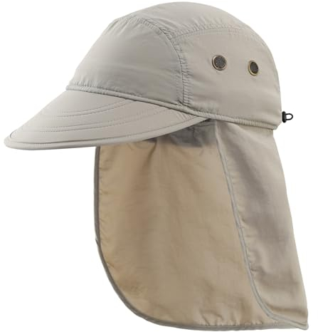 Decentron Men's Visor Sun Hat with Neck Flap Baseball Cap for Fishing Safari Hiking Hats Outdoor Summer Hat Women Light Grey