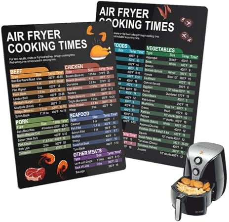 2pcs Air Fryer Accessories Magnetic Cheat Sheet Set, Air Fryer Cooking Times Chart Magnet, Quick Reference Guide for Cooking and Frying, Cooking Times Chart & Kitchen Conversions