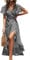 CUPSHE Women Summer Wrap Maxi Dress Casual Split Flared Sleeve V-Neck Ditsy Dress Tie Waist Ruffle Beach Dress Black Foral S