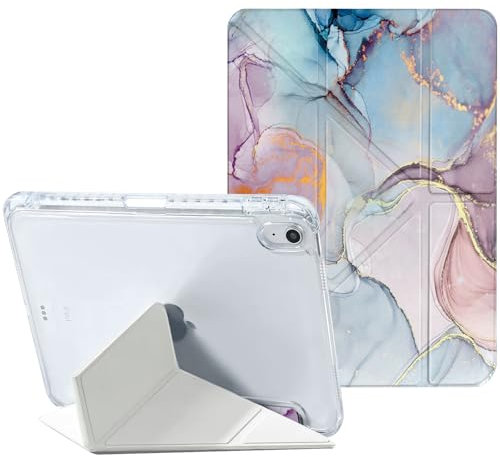 Vozehui Funda para iPad de 10ª generación 2022, funda protectora ultrafina de 10.9 pulgadas con soporte para lápices, encendido automático, mármol morado