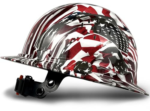 SAFEBUILDER SBD-G1C Schutzhelm mit Vollkrempe, HDPE, belüftet, Hardhut, Sonnenschutz, Kohlefaser-Muster, industrielle Arbeit, zertifiziert ANSI/ISEA Z89.1 (B-Flagge, volle Krempe)