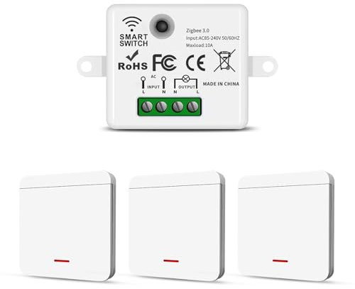 Pixelure Interrupteur d'éclairage sans fil 1+3, interrupteur de sécurité et contrôleur récepteur 10 A pour lampes jusqu'à 1500 W
