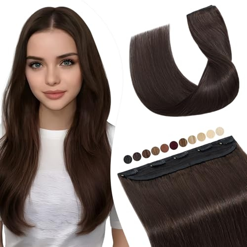 Elailite Echthaar Extensions Clip in 1 Tresse #2 Dunkelbraun, Clip in Haarverlanagerung Glatt Hair Extensions 30cm 40g