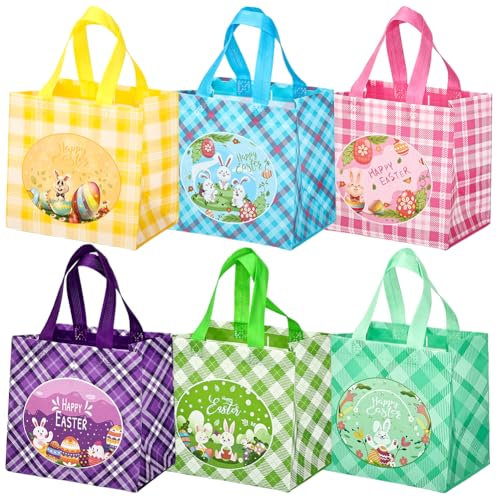 6 Stück Ostern Geschenktüte,Ostereiersuche-Taschen Mit Griffen,Non Woven Taschen Ostern,Ostertüten Zum Befüllen,Ostern Tragetasche,Für Ostern Party Deko,Die Ostereiersuche, Partys,Geschenke