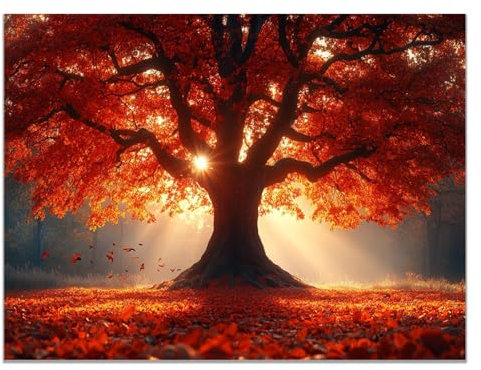 BOHUO Arbre Impression sur Toile Moderne Mural, Arbre du coucher de soleil Arbre de vie Peintures Grande Tableau Decoration Murale Salon Chambre - 70x100cm Sans cadre(Rouge)