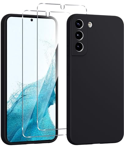 Viojrlra Liquid Silikon Hülle für Samsung Galaxy S22 5G mit 2 Stück Panzer Schutz Glas, Weiche TPU Slim Handyhülle, Stoßfest Kratzfester Anti-Fingerabdruck, Schwarz