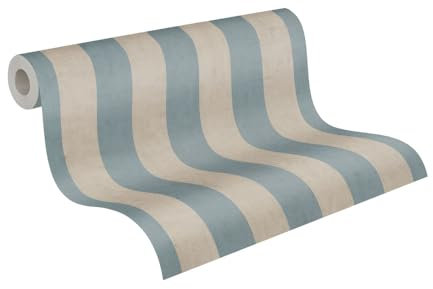 Livingwalls Anna D'Andrea Vliestapete Streifen 10,05 m x 0,53 m - Blau, Beige - Tapete Blockstreifen - 782263