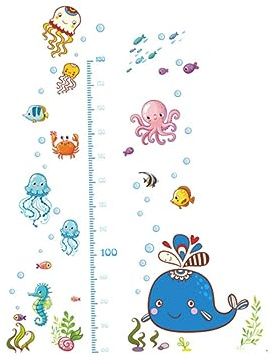 Kinder Höhenaufkleber Unterwasserwelt Cartoon Wandsticker für Zimmer