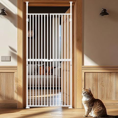 180cm Extra Tall Pet Gate Cat Door with Doors Locks Fits doors from 190-250cm Tall Extendable Adjustable Dog Gate indoor no Drilling, Pressure Mounted for Doorways Kitchen Bedroom (Width: 85-92cm(M))