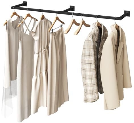 eSituro Kleiderstange Wandmontage, Garderobe Rohr industrial, für Flur Küche Wohnzimmer Badezimmer, 140 cm, Schwarz