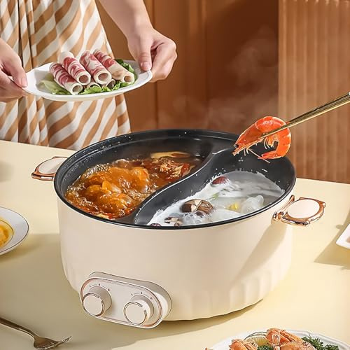 Kensbro Hotpot Elektrisch Pot, 6L Hot Pot Elektrisch, 2000W Tragbare Multifunktionale Antihaft-Bratpfanne mit Schnellheizung & Doppeltes Drehknopf für Wohnheim Camping Haus