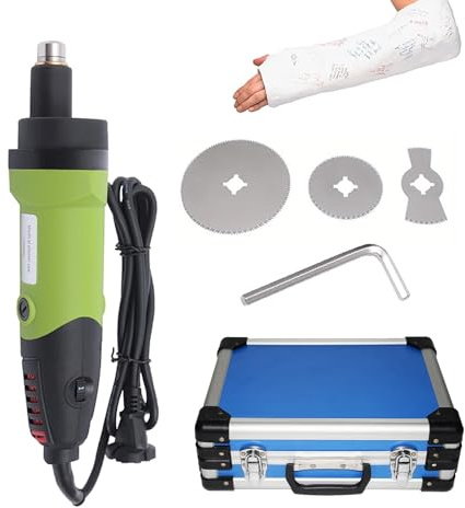 Tagliagesso elettrico medico, tagliagesso ortopedico da 125 W con 3 lame diverse, 6 velocità regolabili, macchina professionale per il taglio del gesso con scatola in alluminio(Green)
