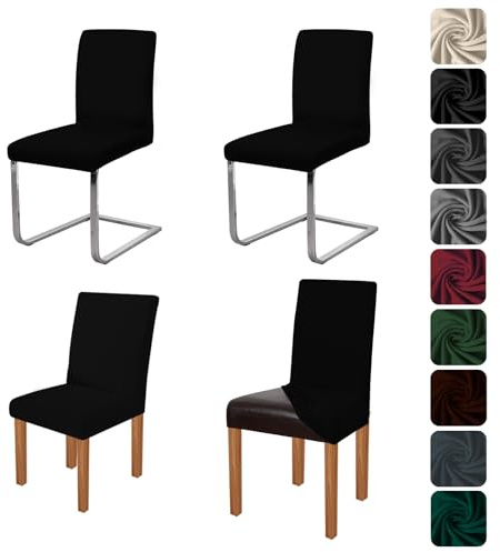 jabeick Elastische Stuhlhussen 4er Set Stuhlbezug Stretch Hussen (Schwarz) | Abnehmbarer Waschbarer Stuhlbezüge Stühle Schutz für Esszimmer Küche Restaurant Hotel Bankett Hochzeit