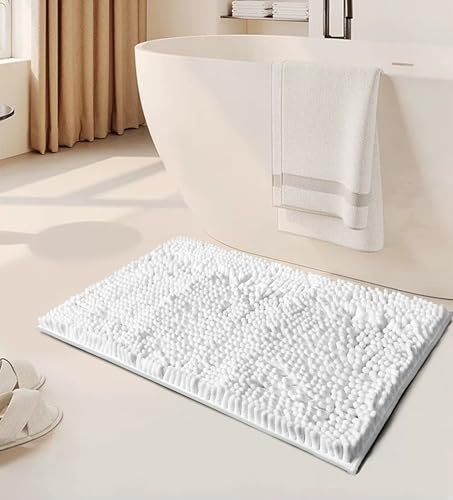 GC GAVENO CAVAILIA Faux Fur Bath Mat 1Piece | Bathroom Mat Fluffy Rug Large Bath Mat Non Slip 50 x 80cm | Super Absorbent & Quick Dry Thick Shaggy Bathmat Extra Soft Pedestal Mats, White