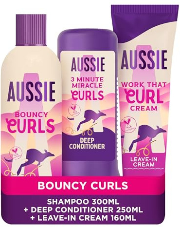 Aussie Bouncy Curls Bundle: Shampoo, Deep Conditioner, Leave in Curl Cream