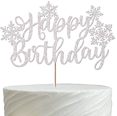 1 Packung Schneeflocke Geburtstag Tortendeko Winterdeko Happy Birthday Cake Topper Wonderland Schneeflocken Geburtstag Kuchen Deko für Winter Frozen Thema Baby Dusche Kuchen Deko Party Zubehör Silber