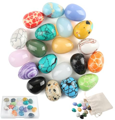 20 Stück Kristalle Heilsteine Set, Glücksei Edelsteine Kinder, Chakra Steine mit Jutesäckchen, Bunte Glückssteine für Kinder Glücksbringer, Schulanfang Geschenke, Ostergeschenke