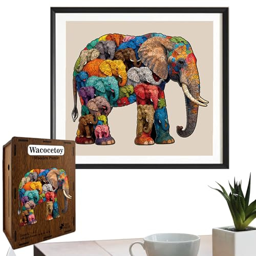 Generisch Animal Wooden Puzzle - 218 Pieces Elephant Shaped Jigsaw, Large Challenging Brain Game with Smooth Wooden Pieces for Adults Kids Family Home School Office Party Birthday Free Time