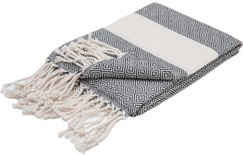 Eternique Art Premium Hamamtuch & Strandtuch 100 x 200 cm (Schwarz) | 100% türkische Baumwolle mit handgewebten Fransen — Großes schnell trocknendes Strandtuch — Sauna, Pool, Fitnessstudio