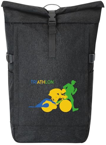 Huuraa Kurierrucksack Triathlon Schwimmen, Radfahren und Laufen Geschenk | 30-44 Liter Backpack Black Melange Fairtrade Rolltop Rucksack Geschenkidee Schwarzer Laptop-Rucksack passend für 17-Zoll