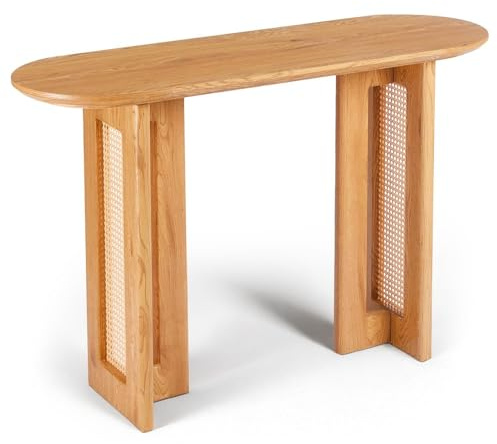 Menzzo Console Bohemia 120 cm avec cannage – Meuble d’entrée Bois chêne Clair et rotin – Table Console Design bohème – Meuble décoratif Salon, entrée ou Chambre