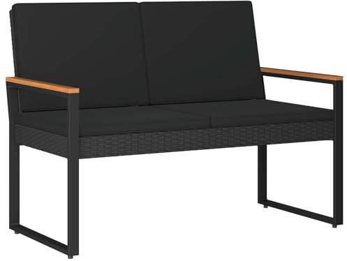 vidaXL Bank Outdoor mit Kissen Schwarz 107 x 61 x 80 cm Poly-Rattan, Moderne, wetterfeste, rechteckige Gartenbank, aus Polyrattan, Bequeme Sitzgelegenheit, schöne Deko für die Terrasse