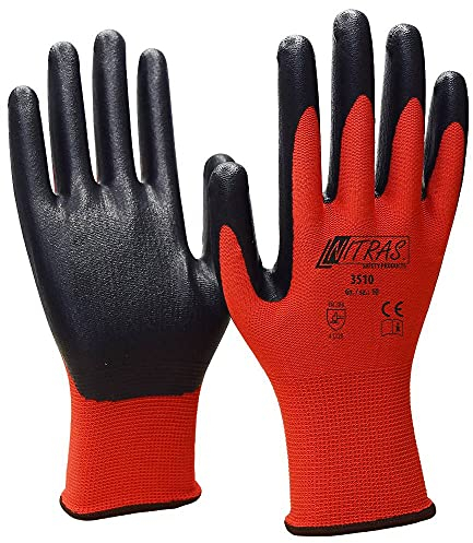 Nitras di nylon guanti., schiuma rivestimento in nitrile nero/rosso 12 Coppia.GR. 11...