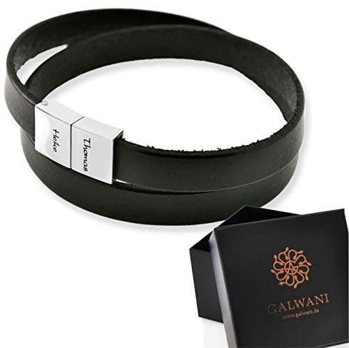 Herren Armband Gravur Leder schwarz Mann Lederarmband Koordinaten Männerarmband Wunschgravur Männer Geschenke Herrenschmuck Namen Männerschmuck Spruch | HANDMADE IN GERMANY