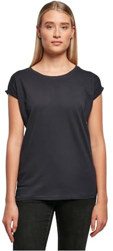 Build Your Brand Damen T-Shirt Ladies Extended Shoulder Tee, lang geschnittenes T-Shirt für Frauen, Baumwolle, Navy, 3XL