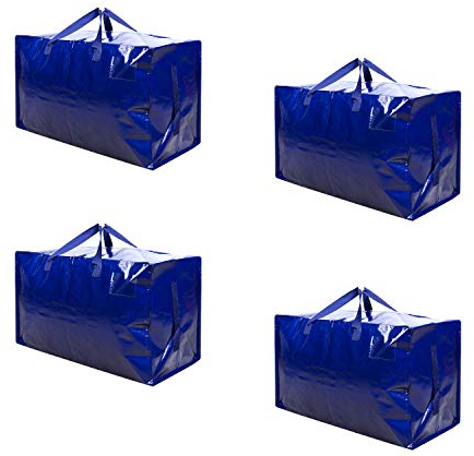 VENO Lot de 4 Grands Sac de Rangement avec Couvercle et Poignées Renforcées, Cartons Déménagement de 102 L Résistant pour Rangement des Vêtements et voyages, Sac à Linge (Bleu, Lot de 4)