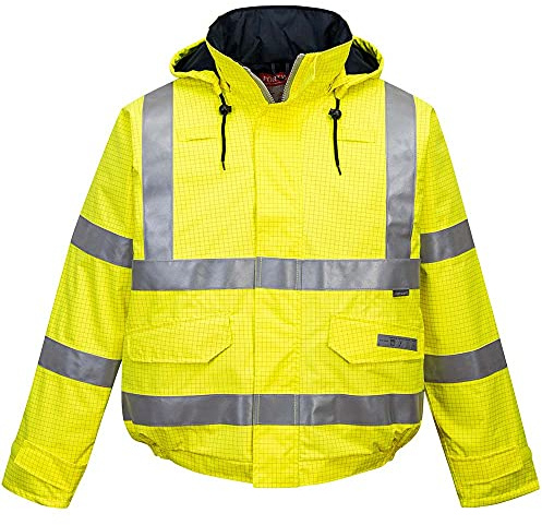 Portwest S773 Bizflame Arbeitsjacke Winter Gerippte Strickbündchen Langarm | Gelb, XS, EN ISO 20471 Klasse 3, EN 1149-5, EN 13034, Schwer Entflammbares Futter, Verschweißte Nähte, 4 Taschen, Stehkragen