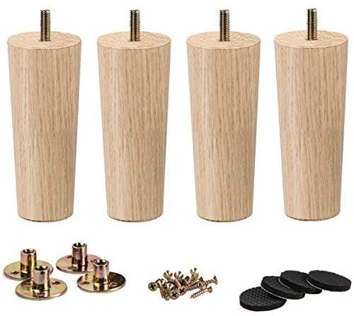 La Vane 4er Set Möbelfüße aus Massivholz - Konische Tischbeine Ersatz (Höhe: 8cm) mit M8 Gewindebolzen, Montageplatten - Für Sofa, Bett, Schrank, Couch, Ottomane & Tische - Leicht zu installieren