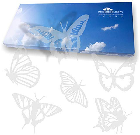 Autocollants anti-collision pour portes vitrées (18 papillons détaillés) - Evitent les chocs d'oiseaux ou heurts de personnes sur les vitres - Couleur Sablé dépoli translucide